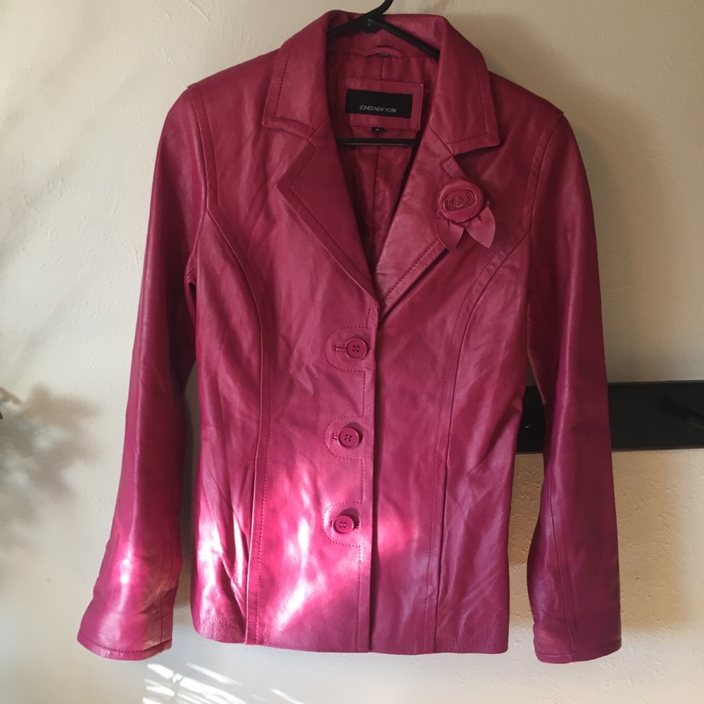 Jones New York genuine leather pink coat